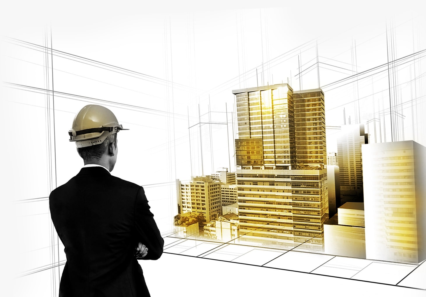 builder staring at city